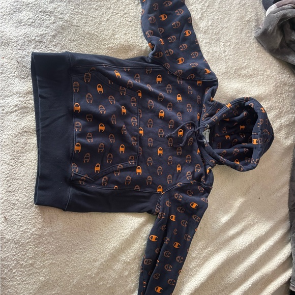 Champion Kids' Dark Blue Hoodie with Orange Logo - Picture 4 of 4